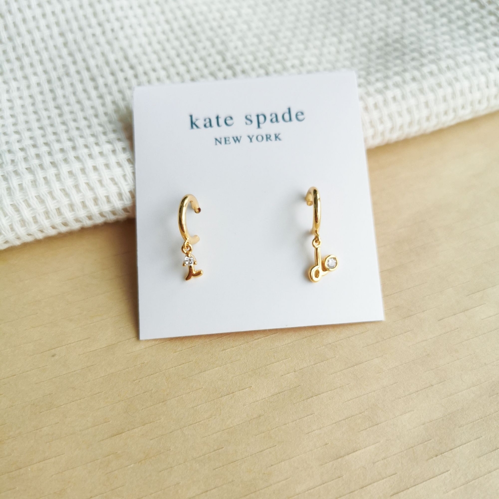 ❤️Kate Spade Say Yes I Do Gold Clear Huggie Earrings